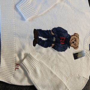 Polo by Ralph Lauren Deckwash White Sweater with Bear Motif